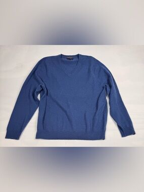Estate Cashmere Club Room V-Neck Sweater 2 Ply 100% Cashmere Blue Men’s L